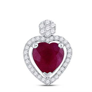 10kt White Gold Womens Heart Ruby Diamond Fashion Pendant 1-1/2 Cttw: 10kt White Gold Womens Heart Ruby Diamond Fashion Pendant 1-1/2 Cttw Metal Type10kt White Gold Item NumberGDI852369 StyleFashionCarats Total Weight *1 & 1/2 Ct.t.w.Center Solitaire