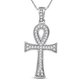 10kt White Gold Mens Round Diamond Ankh Cross Charm Pendant 1/5 Cttw: 10kt White Gold Mens Round Diamond Ankh Cross Charm Pendant 1/5 Cttw Metal Type10kt White Gold Item Number118953 StyleCrossesCarats Total Weight *1/5 Ct.t.w.Primary Gem