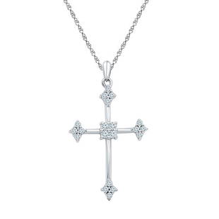 10kt White Gold Womens Round Diamond Cross Pendant 1/4 Cttw: 10kt White Gold Womens Round Diamond Cross Pendant 1/4 Cttw Metal Type10kt White Gold Item Number97334 StyleCrossesCarats Total Weight *1/4 Ct.t.w.Primary Gem TypeDiamondPrimary Gem