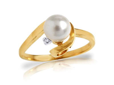 1.01 CTW 14K Solid Gold Ring Natural Diamond Cultured Pearl