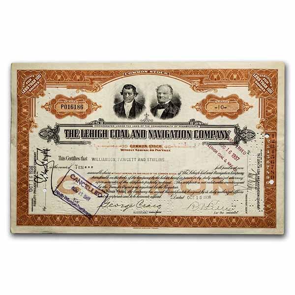 The Lehigh Coal and Navigation Company Stock Certificate (Orange): The Lehigh Coal and Navigation Company Stock Certificate (Orange) SKU: RBJ238518 Year: 1930-1950s Grade: None Grade Service: None Mint Mark: N/A - Not Available Metal Content: 0 troy oz P