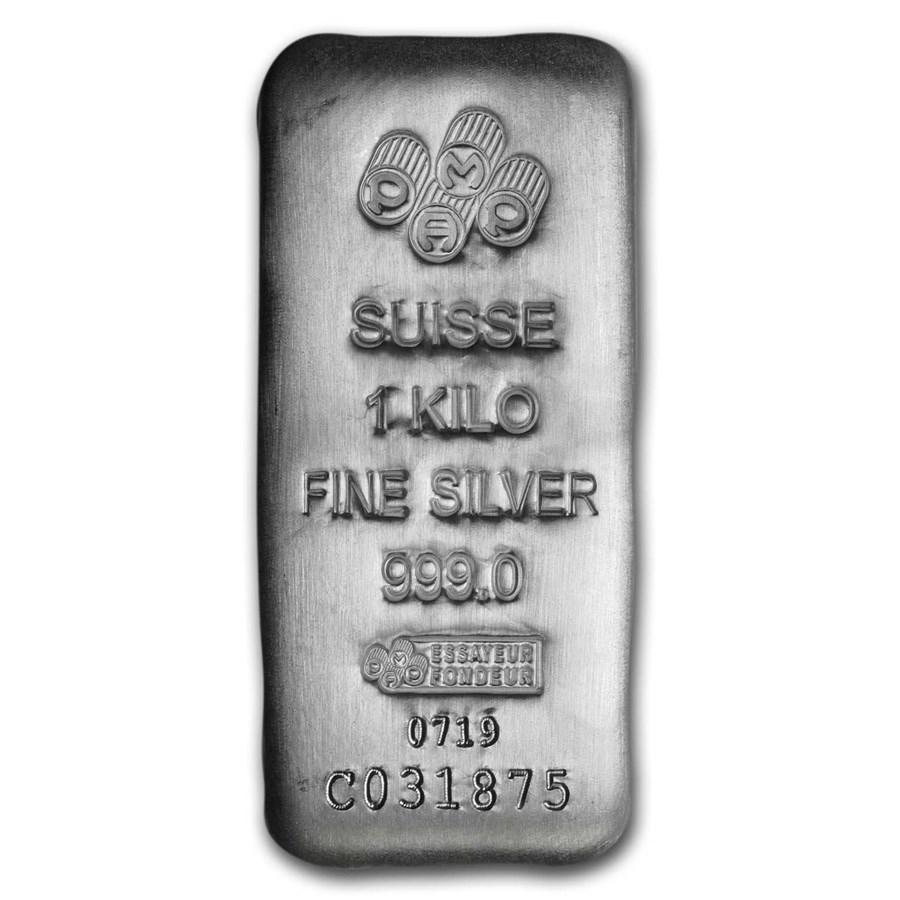 1 kilo Silver Bar - PAMP Suisse (Serialized): 1 kilo Silver Bar - PAMP Suisse (Serialized) SKU: RBJ196344 Year: N/A Grade: None Grade Service: None Denomination: 1 kilo Mint Mark: N/A - Not Available Metal Content: 32.15 troy oz