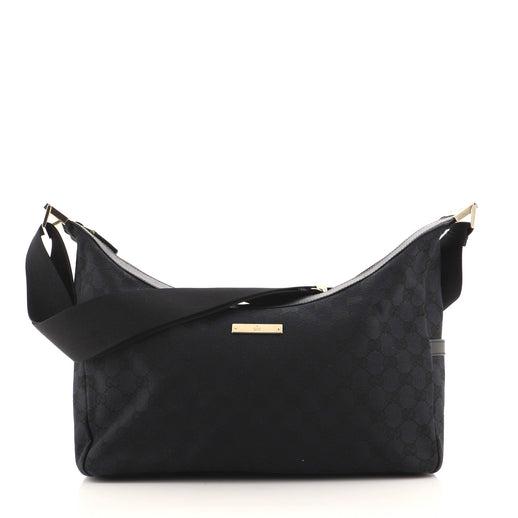 Gucci Side Pocket Saddle Zip Messenger Bag GG Canvas Medium: Gucci Side Pocket Saddle Zip Messenger Bag GG Canvas Medium Exterior Color: Black Interior Color: Black Exterior Material: Canvas Plain Interior Material: Fabric Hardware Color: Gold Tone Accessor