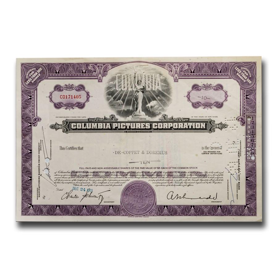 Columbia Pictures & Paramount Pictures Pair Stock Certificates: Columbia Pictures & Paramount Pictures Pair Stock Certificates SKU: RBJ51580 Year: 1950-60s Grade: None Grade Service: None Denomination: N/A Mint Mark: N/A - Not Available Metal Content: