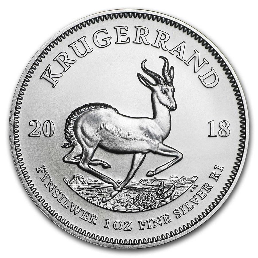2018 South Africa 1 oz Silver Krugerrand BU: 2018 South Africa 1 oz Silver Krugerrand BU SKU: RBJ170332 Year: 2018 Grade: Brilliant Unc Grade Service: None Denomination: 1 Rand Mint Mark: Not Shown Metal Content: 1 troy oz