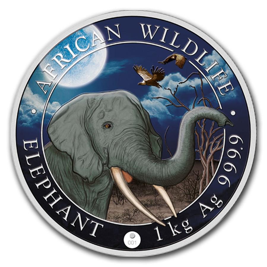 2018 Somalia 1 kilo Silver Elephant (Giant Moon): 2018 Somalia 1 kilo Silver Elephant (Giant Moon) SKU: RBJ154487 Year: 2018 Grade: Brilliant Unc Grade Service: None Denomination: 2000 Shillings Mint Mark: Not Shown Metal Content: 32.15