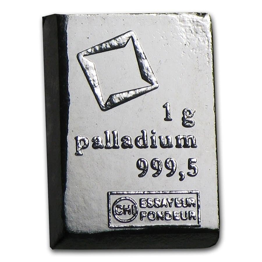 1 gram Palladium Bar - Secondary Market: 1 gram Palladium Bar - Secondary Market SKU: RBJ77400 Year: N/A Grade: None Grade Service: None Denomination: 1 gram Mint Mark: N/A - Not Available Metal Content: 0.0322 troy oz