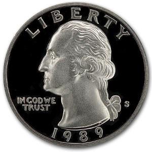 1989-S Washington Quarter Gem Proof: 1989-S Washington Quarter Gem Proof SKU: RBJ6561 Year: 1989 Grade: Gem Proof Grade Service: None Denomination: 25 Cents Mint Mark: S - San Francisco Metal Content: 0 troy oz Puri