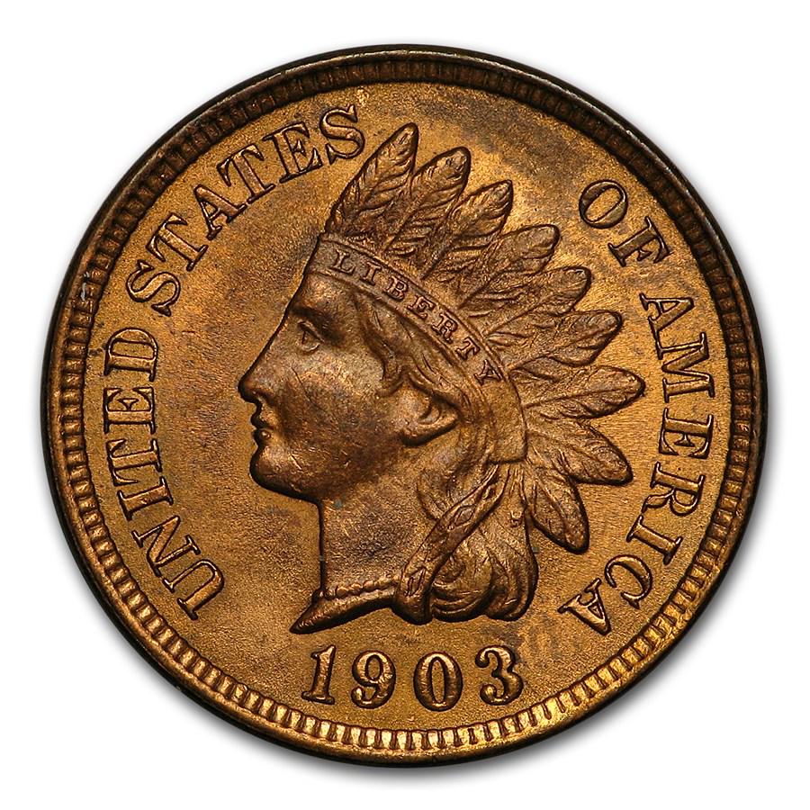 1903 Indian Head Cent BU (Red/Brown): 1903 Indian Head Cent BU (Red/Brown) SKU: RBJ36516 Year: 1903 Grade: Brilliant Unc Grade Service: None Denomination: $0.01 Mint Mark: P - Philadelphia (Not Shown) Metal Content: 0 troy oz