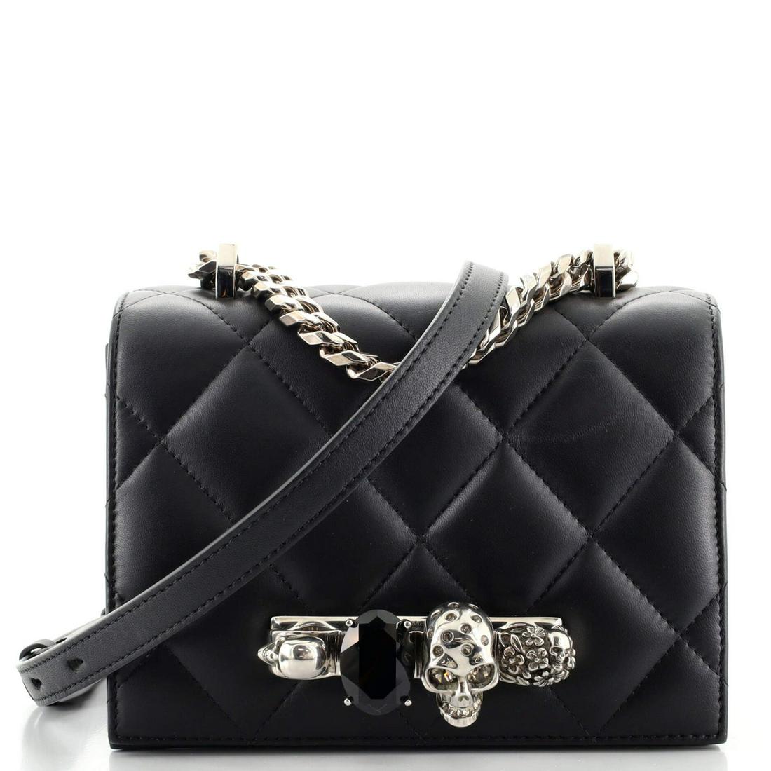 Alexander McQueen Jewelled Flap Satchel Quilted Leather Small: Alexander McQueen Jewelled Flap Satchel Quilted Leather Small Exterior Color: Black Interior Color: Black Exterior Material: Leather Interior Material: Microfiber Hardware Color: Silver Accessorie