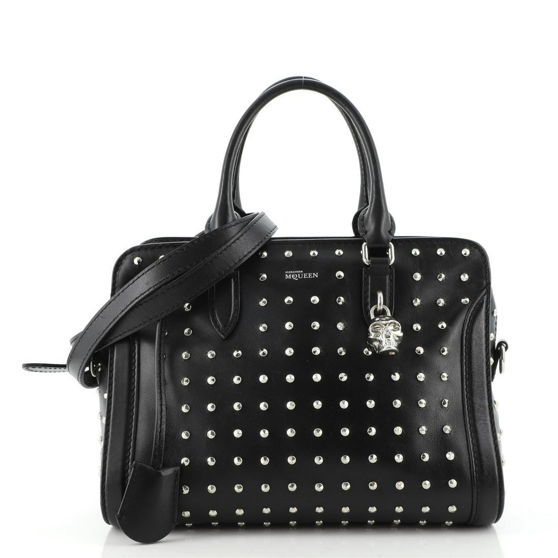 Alexander McQueen Padlock Zip Around Tote Studded Leather Small: Alexander McQueen Padlock Zip Around Tote Studded Leather Small Exterior Color: Black Interior Color: Black Exterior Material: Leather Interior Material: Fabric Hardware Color: Silver Accessories: