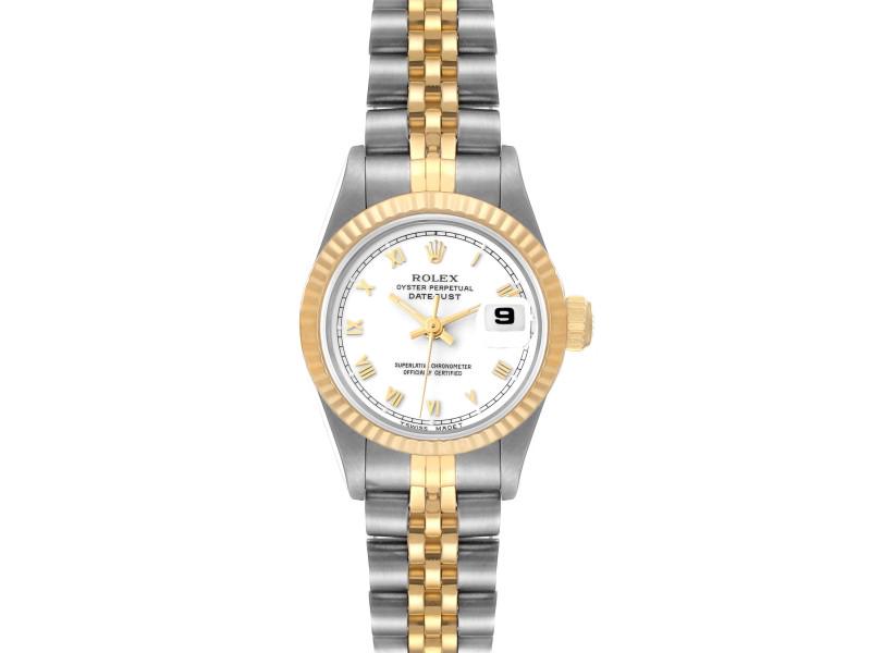 Rolex Datejust Steel Yellow Gold White Roman Dial Ladies Watch: Rolex Datejust Steel Yellow Gold White Roman Dial Ladies Watch Product Code: 41069-34CB0 Brand: Rolex Condition: Pre-Owned Details: Rolex Datejust Steel Yellow Gold White Roman Dial Ladies Watch . Off