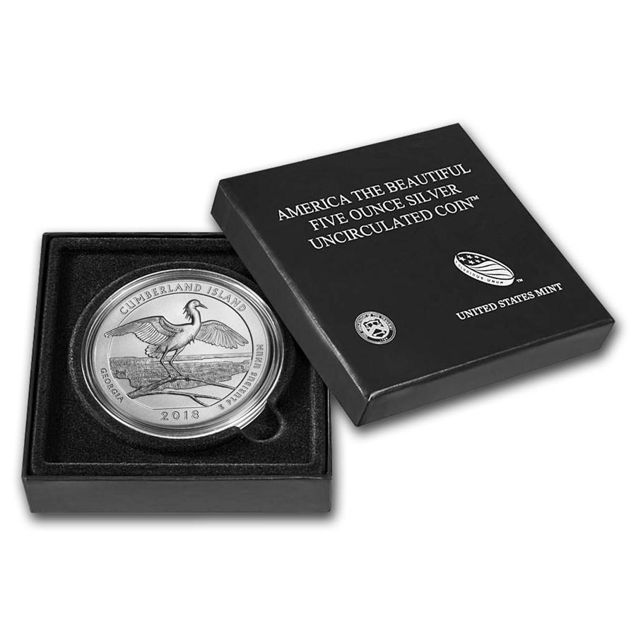 2018-P 5 oz Silver ATB Cumberland Island (w/Box & COA): 2018-P 5 oz Silver ATB Cumberland Island (w/Box & COA) SKU: 175227 Year: 2018 Grade: Brilliant Unc Grade Service: None Denomination: 25 Cents Mint Mark: P - Philadelphia Metal Content: 5