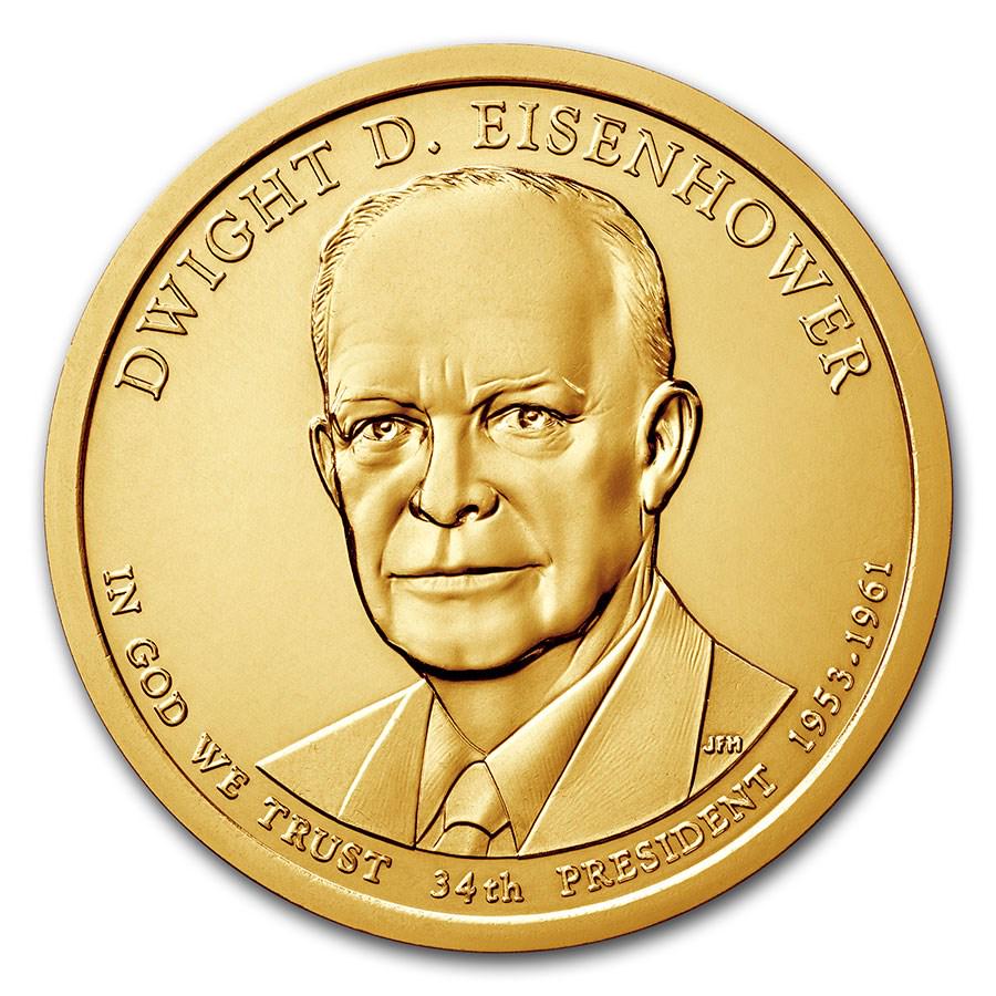 2015-P Dwight Eisenhower Presidential Dollar BU: 2015-P Dwight Eisenhower Presidential Dollar BU Product ID: 204255 Year: 2015 Grade: Brilliant Unc Grade Service: None Denomination: $1.00 Mint Mark: P - Philadelphia Metal Content: 0 tro