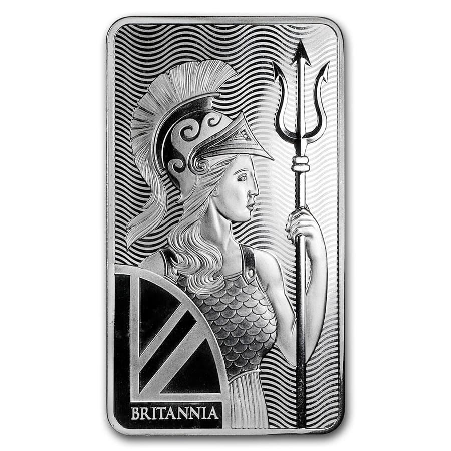 10 oz Silver Bar - The Royal Mint Britannia: 10 oz Silver Bar - The Royal Mint Britannia RBJ No: 173009 Year: N/A Grade: None Grade Service: None Mint Mark: N/A - Not Available Metal Content: 10 troy oz Purity: .999 Outer P