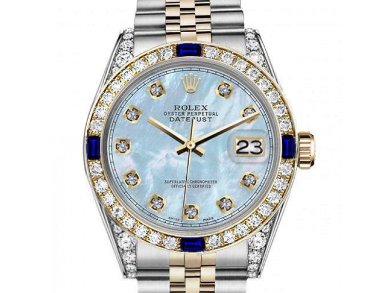 Ladies Rolex 26mm Datejust Two Tone Jubilee Baby Blue MOP Mother Of Pearl Dial Diamond RRT Bezel +: Ladies Rolex 26mm Datejust Two Tone Jubilee Baby Blue MOP Mother Of Pearl Dial Diamond RRT Bezel + Lugs + Sapphire Ladies Rolex 26mm Datejust Two Tone Jubilee Baby Blue MOP Mother Of Pearl DialDiamond