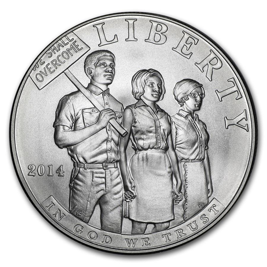 2014-P Civil Rights of 1964 $1 Silver Commem BU (w/Box & COA): 2014-P Civil Rights of 1964 $1 Silver Commem BU (w/Box & COA) RBJ No: 80884 Year: 2014 Grade: Brilliant Unc Grade Service: None Denomination: $1.00 Dollar Mint Mark: P - Philadelphia Meta