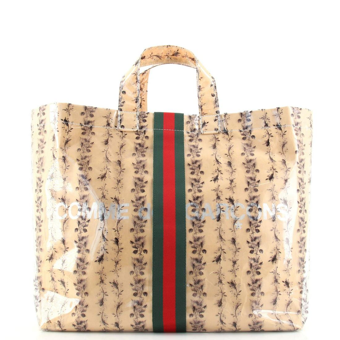 Gucci Comme de Garcons Web Shopping Tote Printed PVC and Paper Medium: Gucci Comme de Garcons Web Shopping Tote Printed PVC and Paper Medium Exterior Color: Neutral, Print Interior Color: Neutral Exterior Material: Pvc, Paper Interior Material: Canvas Interior Accessorie