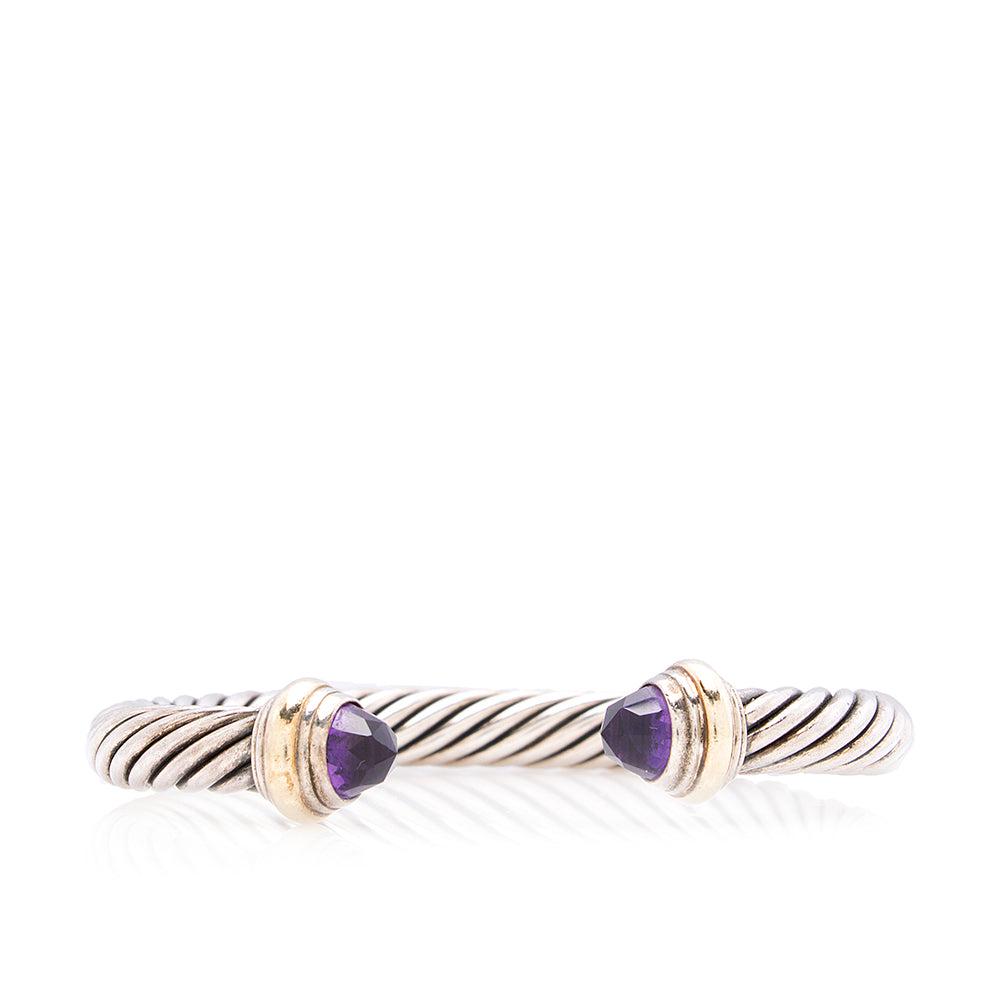 David Yurman Sterling Silver 14k Yellow Gold Amethyst Cable Classics 7mm Bracelet: David Yurman Sterling Silver 14k Yellow Gold Amethyst Cable Classics 7mm Bracelet Condition Quality: Fair Color: Gold/Purple/Silver Material: 14kt Yellow Gold/Amethyst/Sterling Silver Item Condition: 