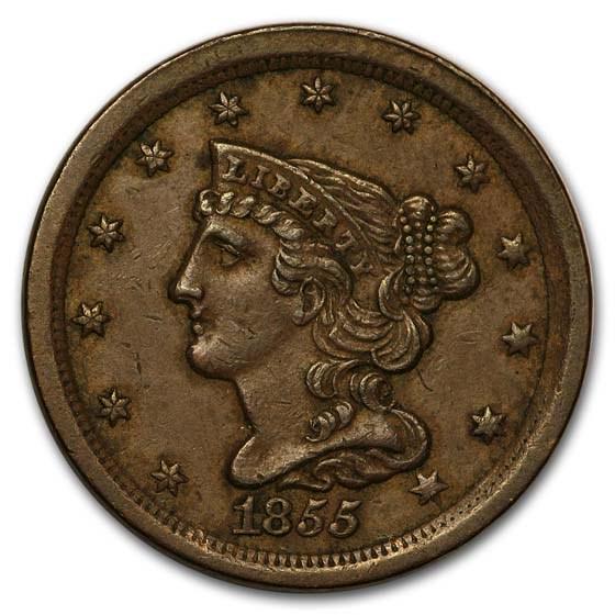 1855 Half Cent AU: 1855 Half Cent AU SKU: RBJ187948 Year: 1855 Grade: Almost Unc Grade Service: None Denomination: $0.005 Mint Mark: P - Philadelphia (Not Shown) Metal Content: 0 troy oz Purity: N/