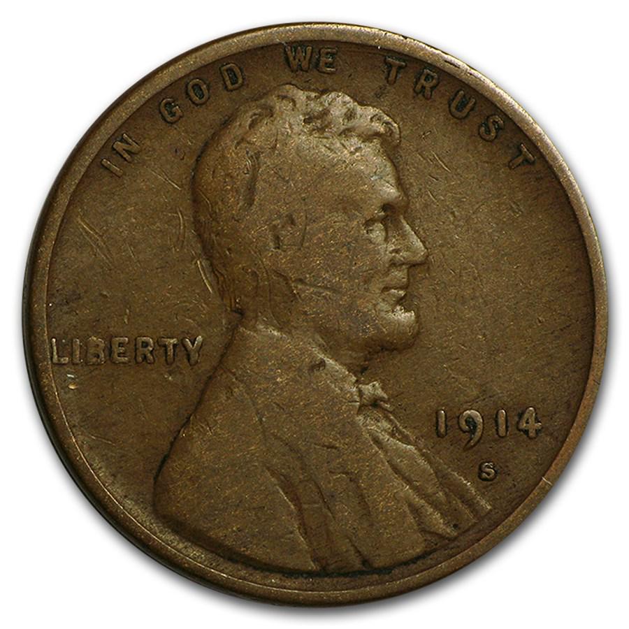 1914-S Lincoln Cent Fine: 1914-S Lincoln Cent Fine SKU: RBJ27646 Year: 1914 Grade: Fine Grade Service: None Denomination: $0.01 Mint Mark: S - San Francisco Metal Content: 0 troy oz Purity: N/A T