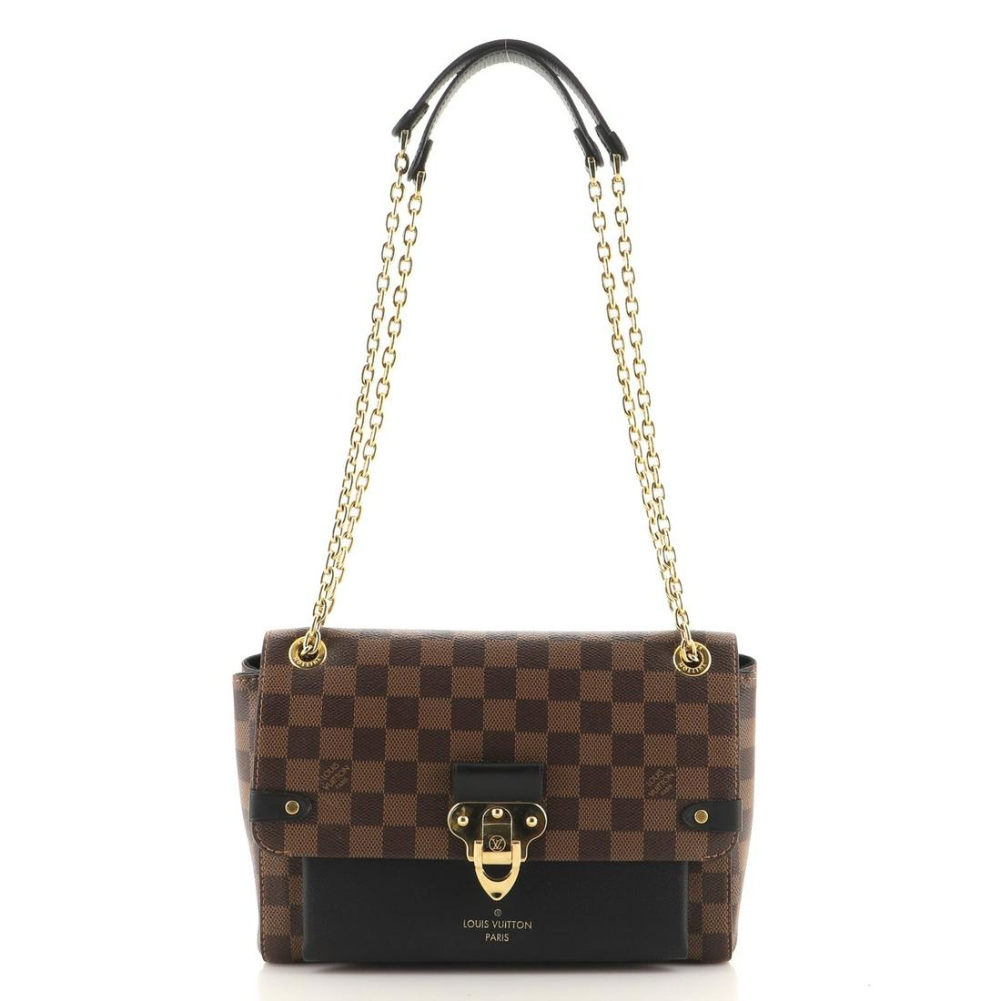 Louis Vuitton Vavin Handbag Damier with Leather PM: Louis Vuitton Vavin Handbag Damier with Leather PM Exterior Color: Black Interior Color: Black Exterior Material: Canvas Coated, Leather Hardware Color: Gold Accessories: Dust bag RBJ no