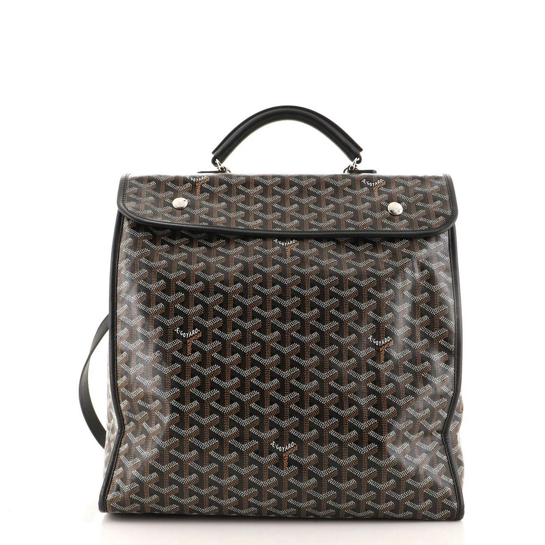 Goyard Saint Leger Briefcase Backpack Coated Canvas: Goyard Saint Leger Briefcase Backpack Coated Canvas Exterior Color: Black Interior Color: Yellow Exterior Material: Canvas Coated Interior Material: Fabric Hardware Color: Silver Accessories: Dust