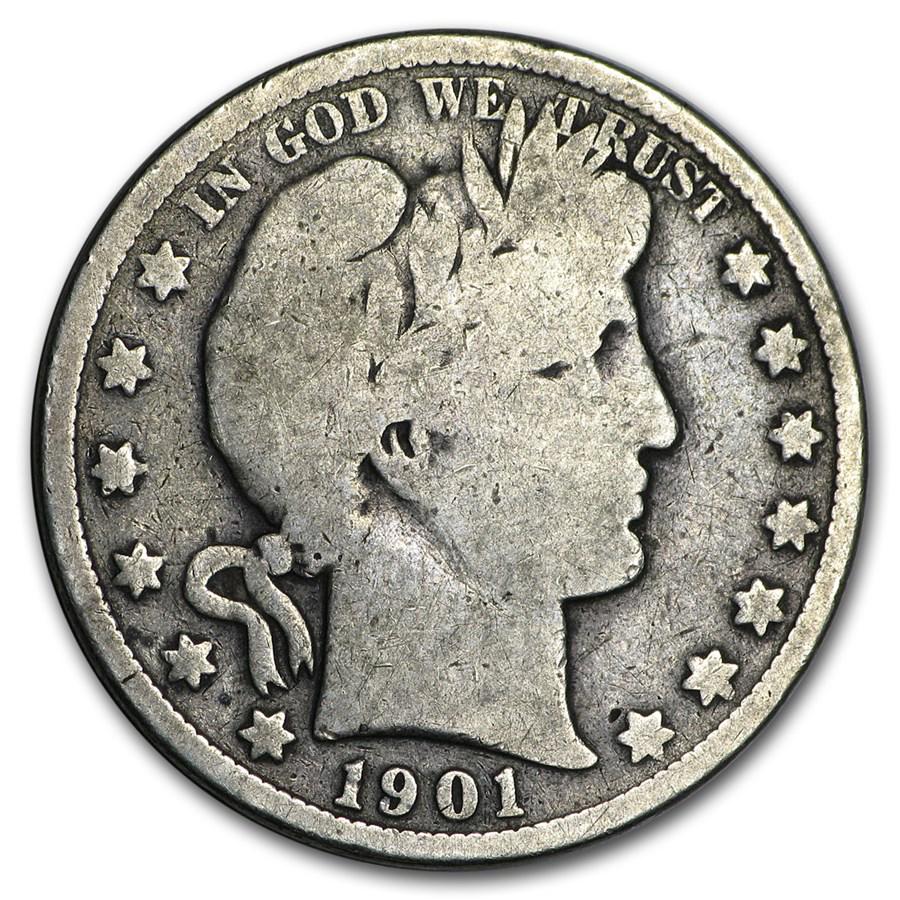 1901 Barber Half Dollar AG: 1901 Barber Half Dollar AG RBJ No: 13687 Year: 1901 Grade: Almost Good Grade Service: None Denomination: $0.50 Mint Mark: P - Philadelphia (Not Shown) Metal Content: 0.3575 troy oz