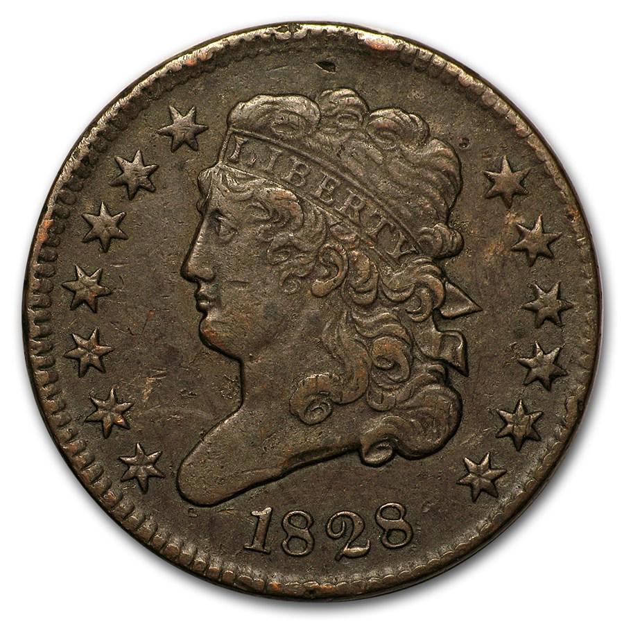 1828 Half Cent 13 Stars XF: 1828 Half Cent 13 Stars XF RBJ No: 24620 Year: 1828 Grade: Extra Fine Grade Service: None Denomination: $0.005 Mint Mark: P - Philadelphia (Not Shown) Metal Content: 0 troy oz Pu
