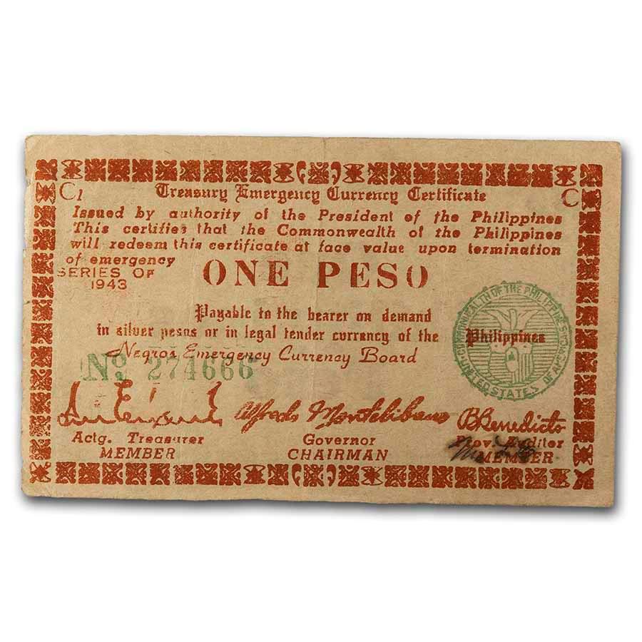 1943-1945 Philippines Guerilla Currency 1 Peso Note VF: 1943-1945 Philippines Guerilla Currency 1 Peso Note VF SKU: RBJ230222 Year: 1943-1945 Grade: Very Fine Grade Service: None Denomination: 1 Peso Mint Mark: N/A - Not Available Metal Conten