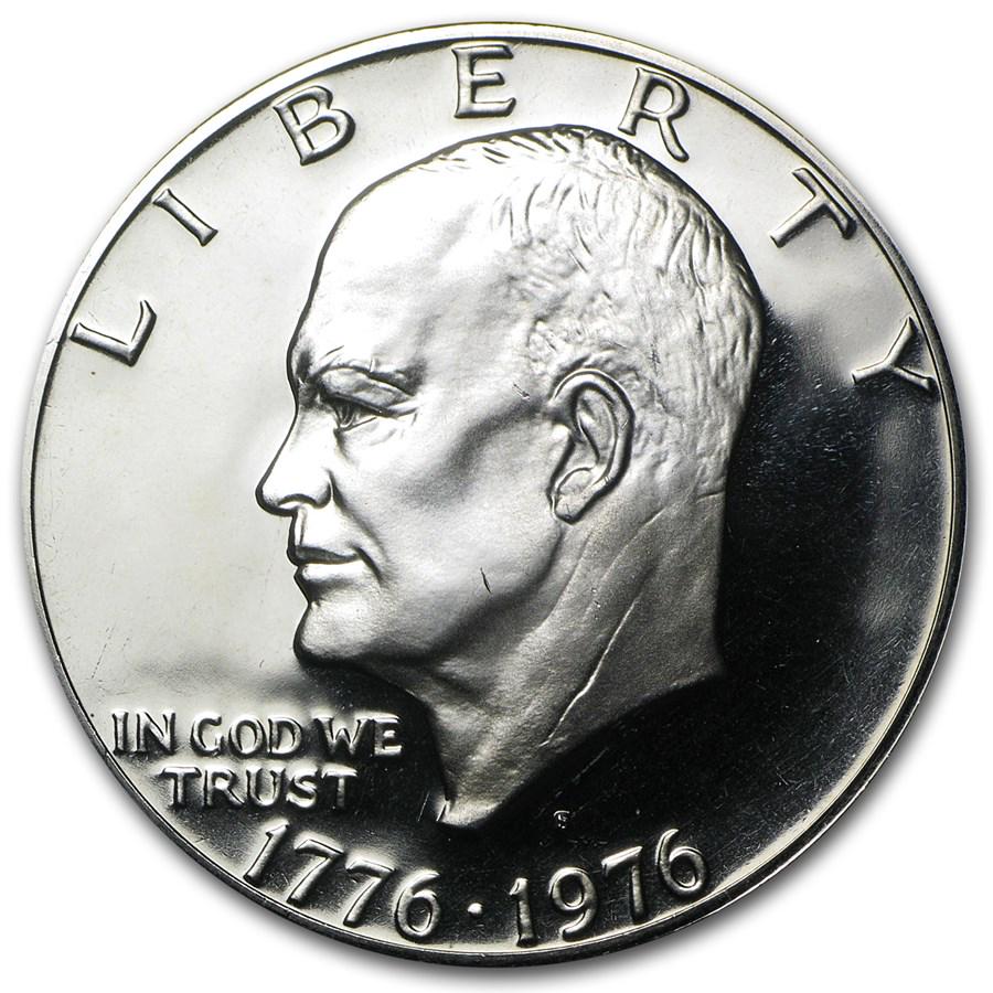 1976-S Clad Eisenhower Dollar Gem Proof (Type-2): 1976-S Clad Eisenhower Dollar Gem Proof (Type-2) SKU: RBJ4995 Year: 1976 Grade: Proof Grade Service: None Denomination: $1.00 Mint Mark: S - San Francisco Metal Content: 0 troy oz