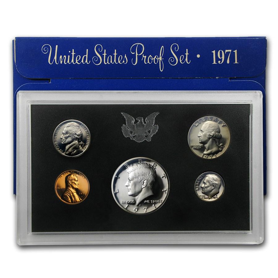 1971-S U.S. Proof Set: 1971-S U.S. Proof Set RBJ No: 1150 Year: 1971 Grade: Proof Grade Service: None Denomination: Various - Set Mint Mark: S - San Francisco Metal Content: 0 troy oz Purity: Other