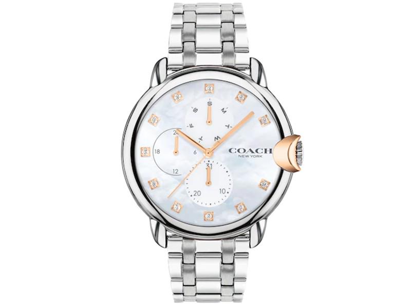 Coach womens Arden: Coach womens Arden Product Code: 14503680-39B2A Brand: Coach Condition: Never Worn Coach Women's ArdenStainless steel case, Stainless steel bracelet, Mother of pearl dial, Quartzmovement, Scratch resi