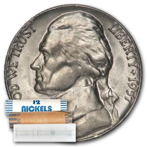 1957-D Jefferson Nickel 40-Coin Roll BU: 1957-D Jefferson Nickel 40-Coin Roll BU SKU: RBJ26210 Year: 1957 Grade: Brilliant Unc Grade Service: None Denomination: 5 Cents Mint Mark: D - Denver Metal Content: 0 troy oz Pur