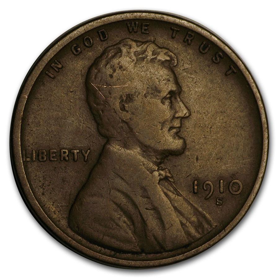 1910-S Lincoln Cent Fine: 1910-S Lincoln Cent Fine SKU: RBJ3512 Year: 1910 Grade: Fine Grade Service: None Denomination: $0.01 Mint Mark: S - San Francisco Metal Content: 0 troy oz Purity: N/A Th