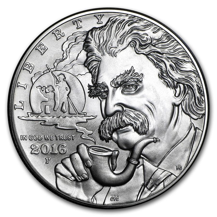 2016-P Mark Twain $1 Silver Commem BU (w/Box & COA): 2016-P Mark Twain $1 Silver Commem BU (w/Box & COA) Product ID: RBJ95812 Year: 2016 Grade: Brilliant Unc Grade Service: None Denomination: $1.00 Dollar Mint Mark: P - Philadelphia Metal C