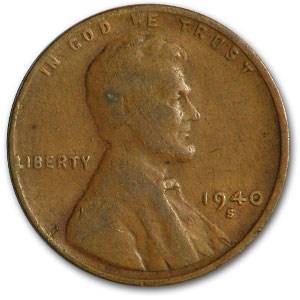 1940-S Lincoln Cent Fine+: 1940-S Lincoln Cent Fine+ Product ID: RBJ9773 Year: 1940 Grade: Fine Grade Service: None Denomination: $0.01 Mint Mark: S - San Francisco Metal Content: 0 troy oz Purity: N/A