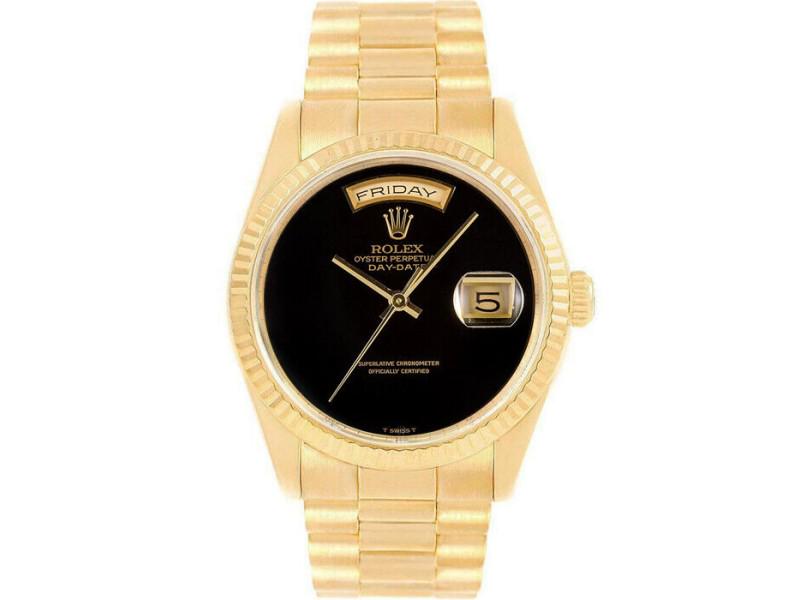 Rolex Day-Date mens Yellow Gold Automatic Black Onyx: Rolex Day-Date mens Yellow Gold Automatic Black Onyx Product Code: 225172621621-E Brand: Rolex Condition: Never Worn Model: Day-Date 36mm Final Sale: THIS ITEM IS FINAL SALE AND NOT RETURNABLE. It