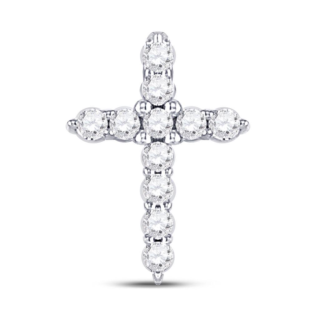 10kt White Gold Womens Round Diamond Cross Pendant 1/10 Cttw: 10kt White Gold Womens Round Diamond Cross Pendant 1/10 Cttw