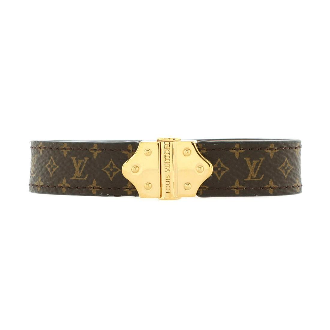 Louis Vuitton Nano Monogram Bracelet Monogram Canvas and Metal: Louis Vuitton Nano Monogram Bracelet Monogram Canvas and Metal Exterior Color: Brown Collateral: Box, Pouch Material: Canvas Coated RBJ no: BT.LV.NNMN.MMET Item No: 164291/1 Brand Code: