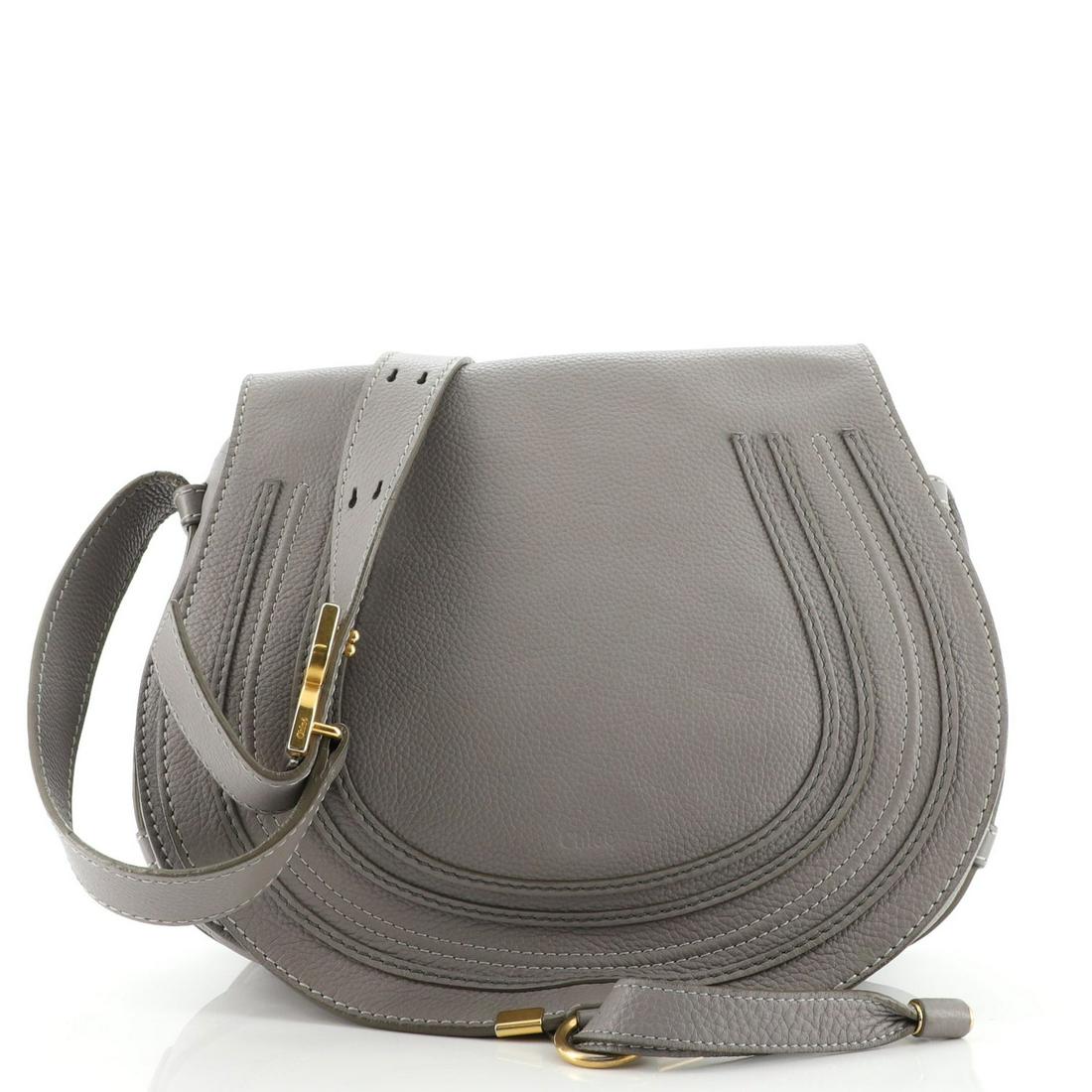 Chloe Marcie Crossbody Bag Leather Medium: Chloe Marcie Crossbody Bag Leather Medium Exterior Color: Gray Interior Color: Green Exterior Material: Leather Interior Material: Fabric Hardware Color: Gold Accessories: No Accessories