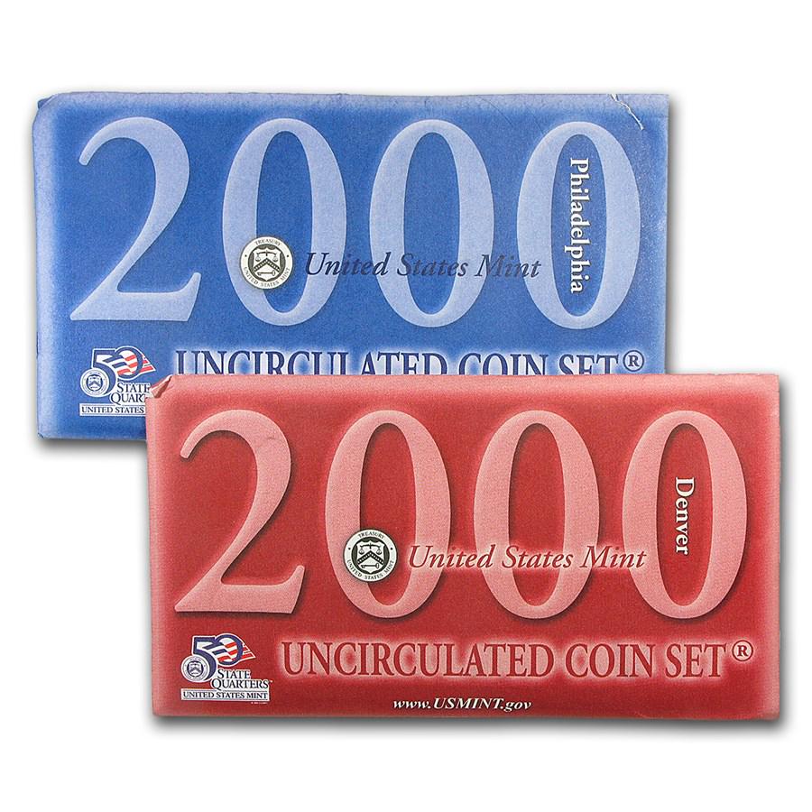 2000 U.S. Mint Set: 2000 U.S. Mint Set Product ID: RBJ1267 Year: 2000 Grade: Brilliant Unc Grade Service: None Mint Mark: Varies Metal Content: 0 troy oz Purity: Other Thickness: Varies mm