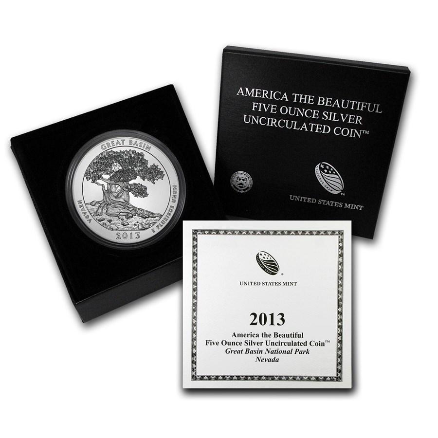 2013-P 5 oz Silver ATB Great Basin (w/Box & COA): 2013-P 5 oz Silver ATB Great Basin (w/Box & COA) Product ID: RBJ77216 Year: 2013 Grade: Brilliant Unc Grade Service: None Denomination: 25 Cents Mint Mark: P - Philadelphia Metal Content: