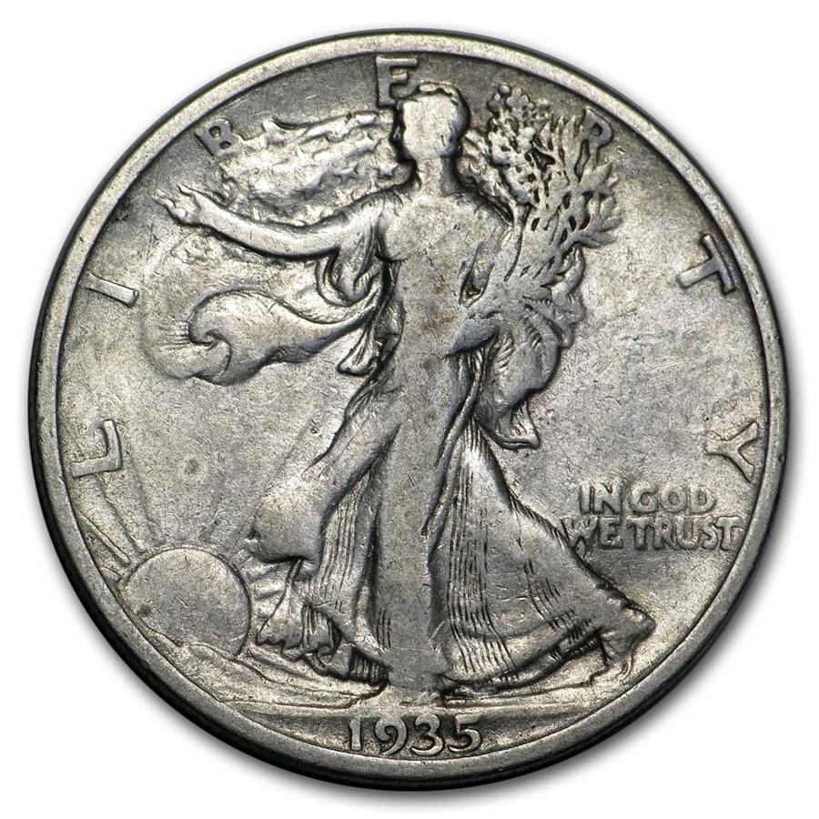 1935-S Walking Liberty Half Dollar VG/VF: 1935-S Walking Liberty Half Dollar VG/VF Product ID: 10039 Year: 1935 Grade: Very Good/Very Fine Grade Service: None Denomination: $0.50 Mint Mark: S - San Francisco Metal Content: 0.3575
