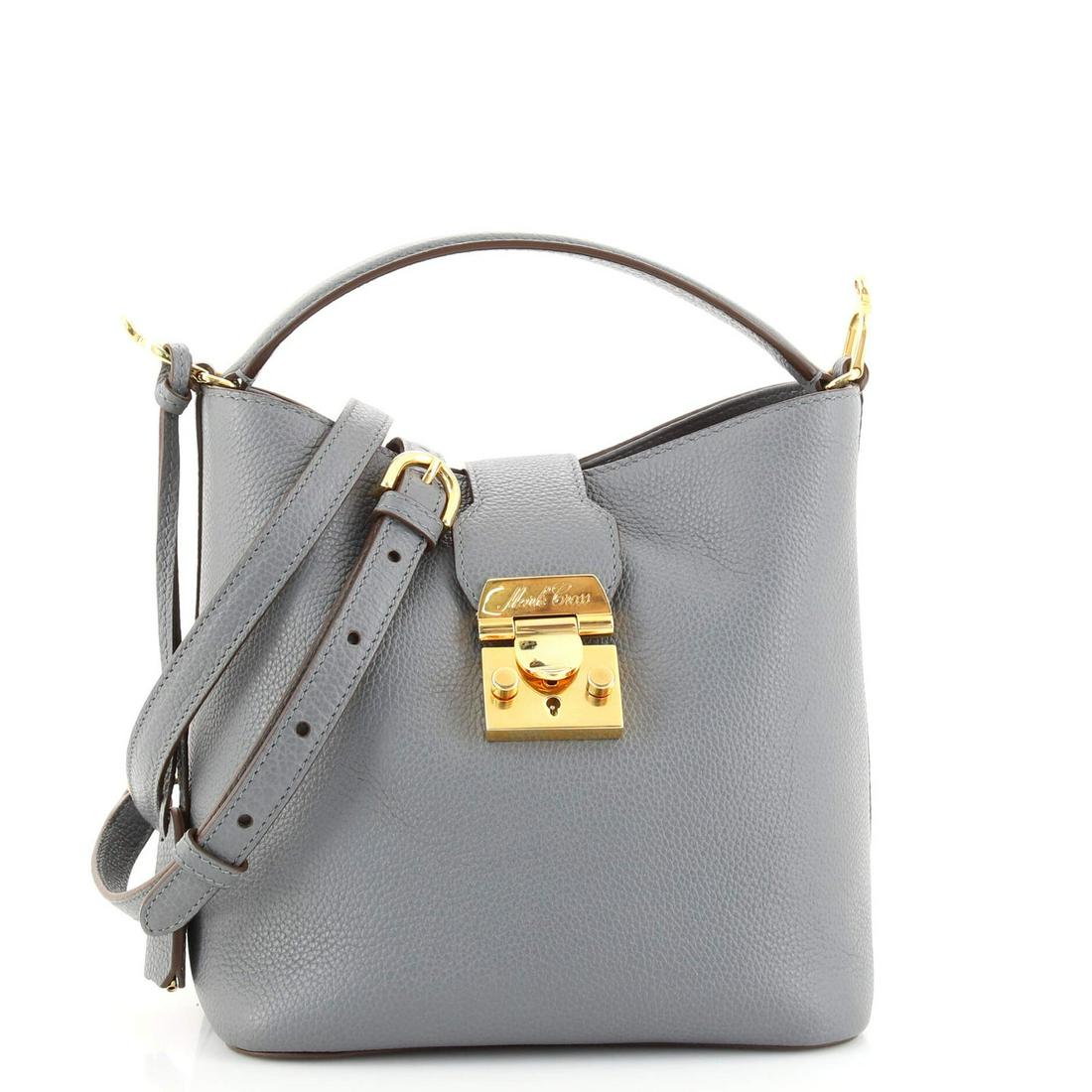 Murphy Bucket Bag Leather Mini Mark Cross: Murphy Bucket Bag Leather Mini Mark Cross Exterior Color: Gray Interior Color: Red Exterior Material: Leather Interior Material: Fabric Hardware Color: Gold Accessories: Clochette, Keys, Dust bag,
