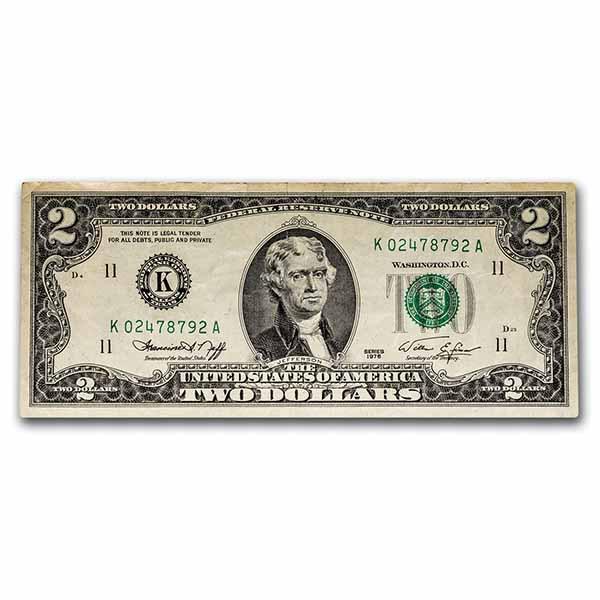 1976 (K-Dallas) $2.00 FRN XF (Fr#1935-K): 1976 (K-Dallas) $2.00 FRN XF (Fr#1935-K) Product ID: 239014 Year: 1976 Grade Service: None Denomination: 2 Dollars Metal Content: 0 troy oz Purity: N/A