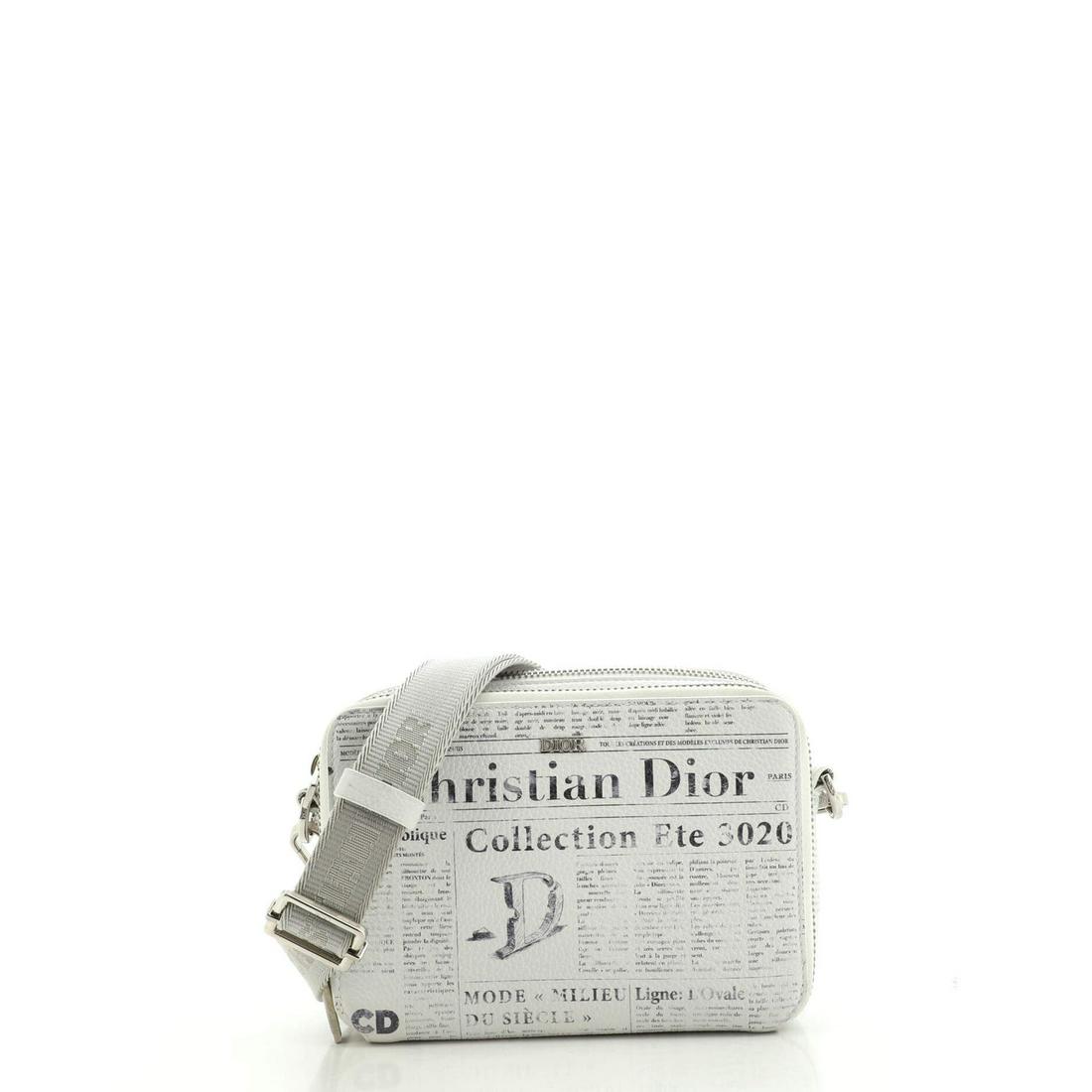 Daniel Arsham Double Zip Crossbody Pouch Newspaper Print Leather Christian Dior: Daniel Arsham Double Zip Crossbody Pouch Newspaper Print Leather Christian Dior Exterior Color: Print, White Interior Color: Black Exterior Material: Leather Interior Material: Fabric Hardware Color: