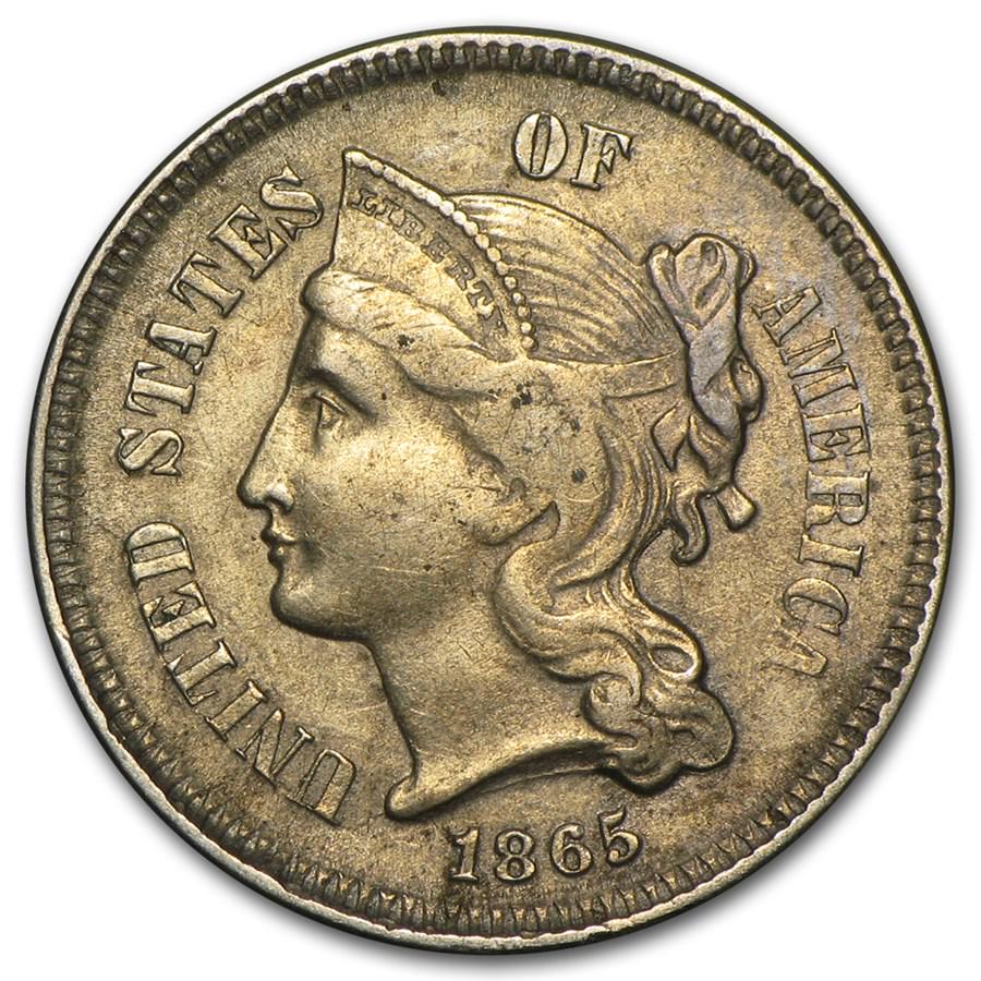 1865 3 Cent Nickel VF: 1865 3 Cent Nickel VF Product ID: 6283 Year: 1865 Grade: Very Fine Grade Service: None Denomination: 3 Cents Mint Mark: P - Philadelphia (Not Shown) Metal Content: 0 troy oz Puri