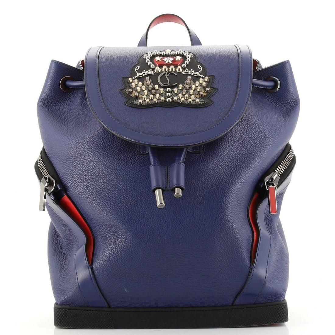 Explorafunk Backpack Embellished Leather Christian Louboutin: Explorafunk Backpack Embellished Leather Christian Louboutin Exterior Color: Blue Interior Color: Black Exterior Material: Leather Interior Material: Fabric Hardware Color: Gold, Silver, Gun Metal