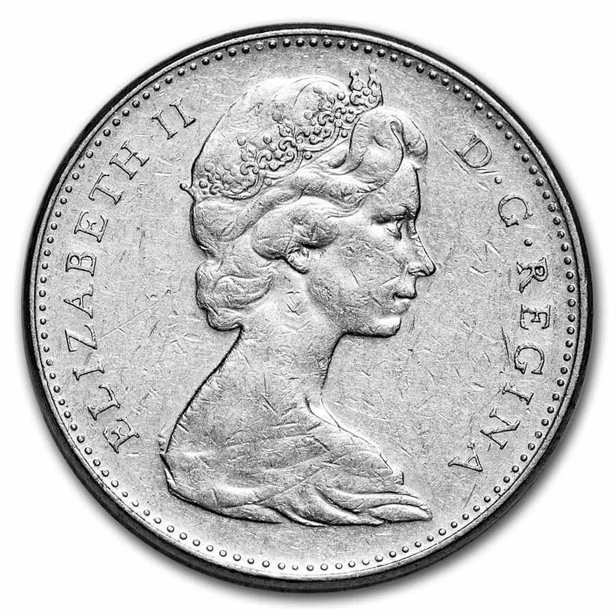 1965-1999 Canada 5 Cents Elizabeth II Avg Circ: 1965-1999 Canada 5 Cents Elizabeth II Avg Circ Product ID: 258294 Year: Varies Grade: Average Circulated Grade Service: None Denomination: 5 Cents Mint Mark: RCM (Not Shown) Metal Content